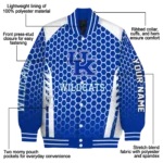 custom kentucky wildcats hexagon grid blue varsity jacket best selling.webp