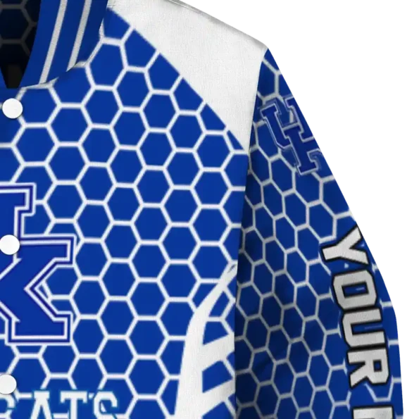 custom kentucky wildcats hexagon grid blue varsity jacket premium grade.webp
