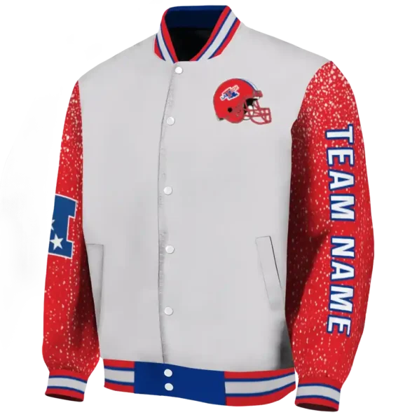 custom la tech speckled arms blue gray varsity jacket best selling