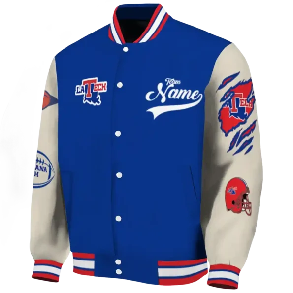 custom la tech wildcat pawprint blue nude varsity jacket best selling