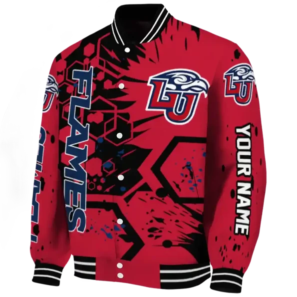 custom liberty flames hexagon cluster red black varsity jacket best selling