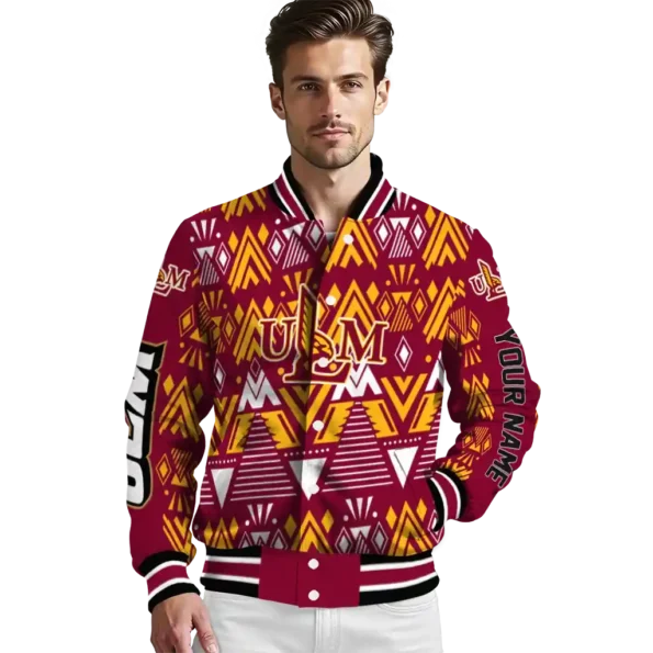 custom louisiana monroe warhawks pyramid shapes red varsity jacket high quality.webp