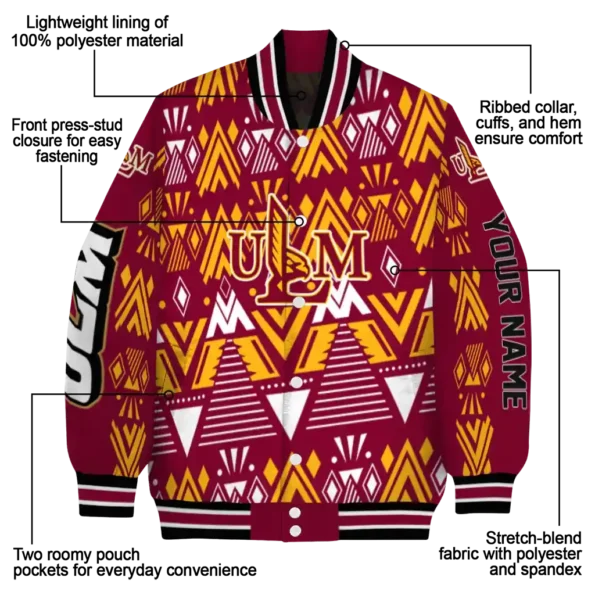 custom louisiana monroe warhawks pyramid shapes red varsity jacket new arrival.webp