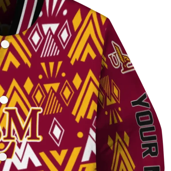 custom louisiana monroe warhawks pyramid shapes red varsity jacket premium grade.webp