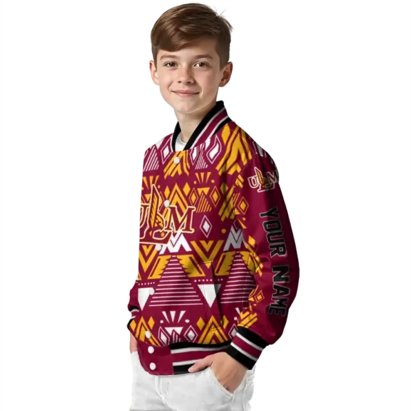 custom louisiana monroe warhawks pyramid shapes red varsity jacket trendy.webp