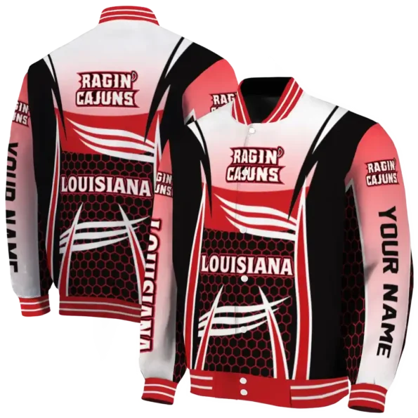 custom louisiana ragin cajuns mesh effect red black varsity jacket fashion forward.webp