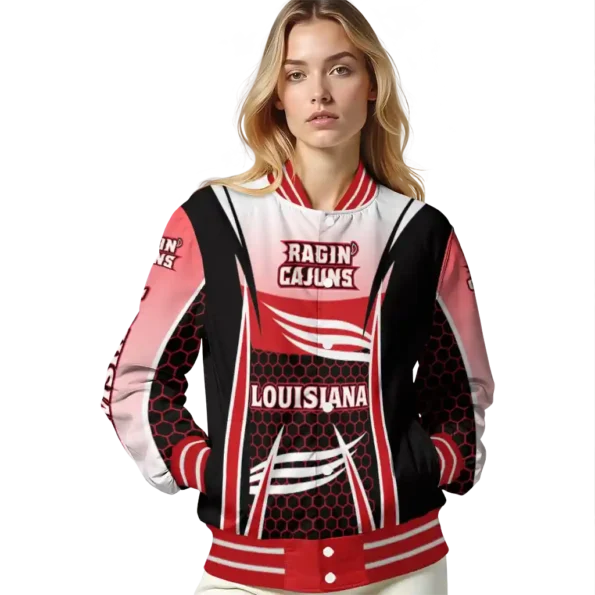 custom louisiana ragin cajuns mesh effect red black varsity jacket latest model.webp