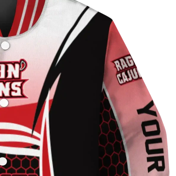 custom louisiana ragin cajuns mesh effect red black varsity jacket premium grade.webp