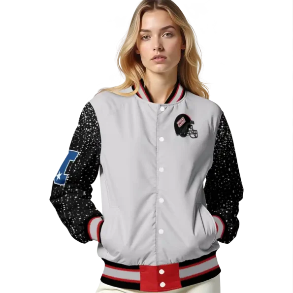 custom louisiana ragin cajuns speckled arms red gray varsity jacket latest model.webp