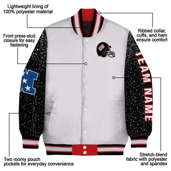 custom louisiana ragin cajuns speckled arms red gray varsity jacket new arrival.webp
