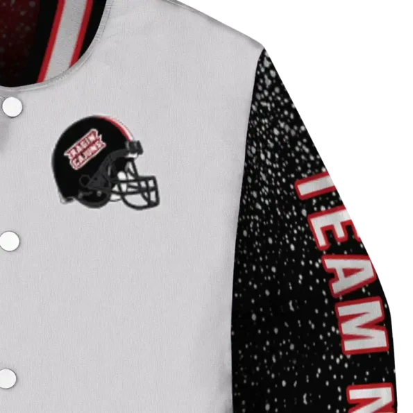 custom louisiana ragin cajuns speckled arms red gray varsity jacket premium grade.webp