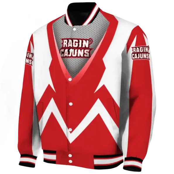 custom louisiana ragin cajuns v stripes red white varsity jacket best selling.webp
