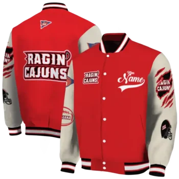 custom louisiana ragin cajuns wildcat pawprint red nude varsity jacket fashion forward.webp