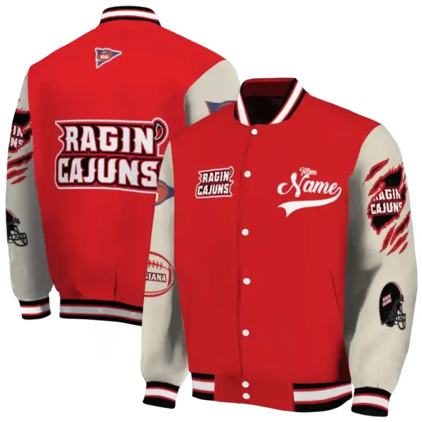 custom louisiana ragin cajuns wildcat pawprint red nude varsity jacket fashion forward.webp