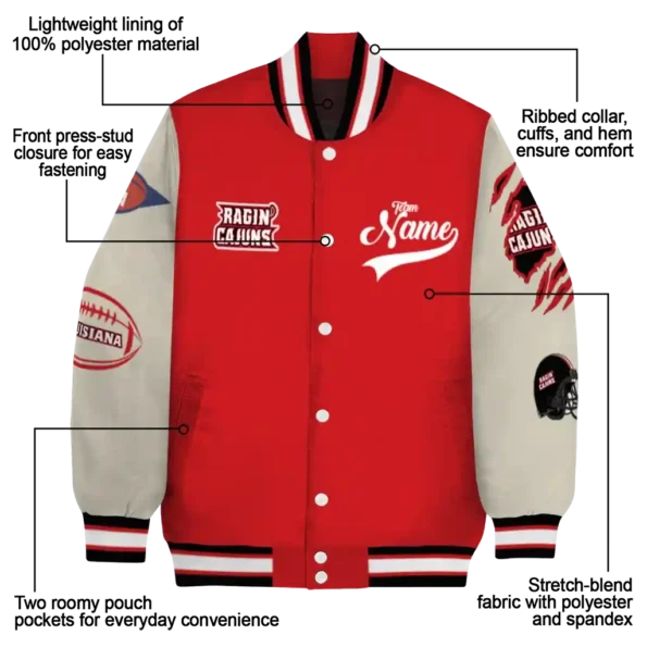 custom louisiana ragin cajuns wildcat pawprint red nude varsity jacket new arrival.webp