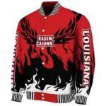 custom louisiana ragin cajuns winged blaze red white varsity jacket best selling.webp