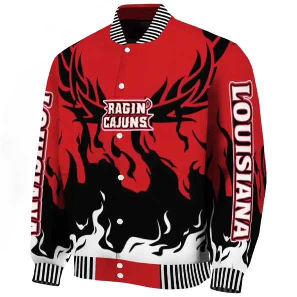 custom louisiana ragin cajuns winged blaze red white varsity jacket best selling.webp