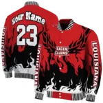 custom louisiana ragin cajuns winged blaze red white varsity jacket best selling.webp