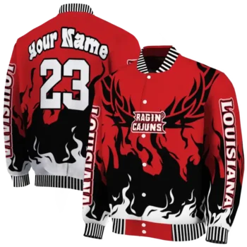 custom louisiana ragin cajuns winged blaze red white varsity jacket fashion forward.webp