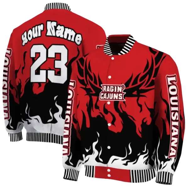 custom louisiana ragin cajuns winged blaze red white varsity jacket fashion forward.webp