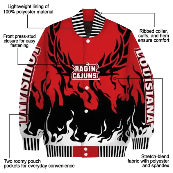 custom louisiana ragin cajuns winged blaze red white varsity jacket new arrival.webp