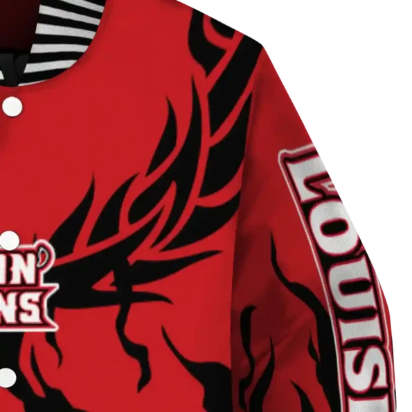 custom louisiana ragin cajuns winged blaze red white varsity jacket premium grade.webp