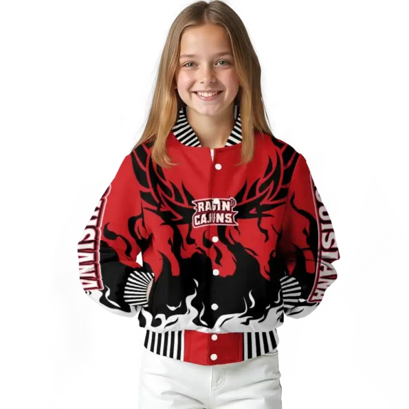 custom louisiana ragin cajuns winged blaze red white varsity jacket top rated.webp
