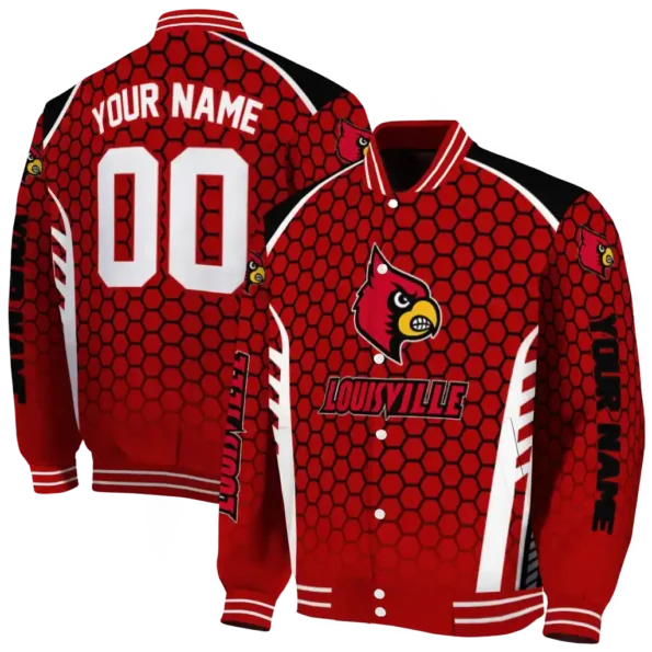custom louisville cardinals hexagon grid red varsity jacket fashion forward.webp