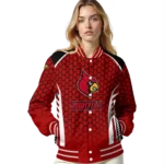 custom louisville cardinals hexagon grid red varsity jacket best selling.webp