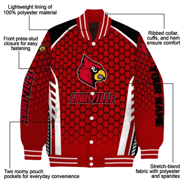 custom louisville cardinals hexagon grid red varsity jacket new arrival.webp