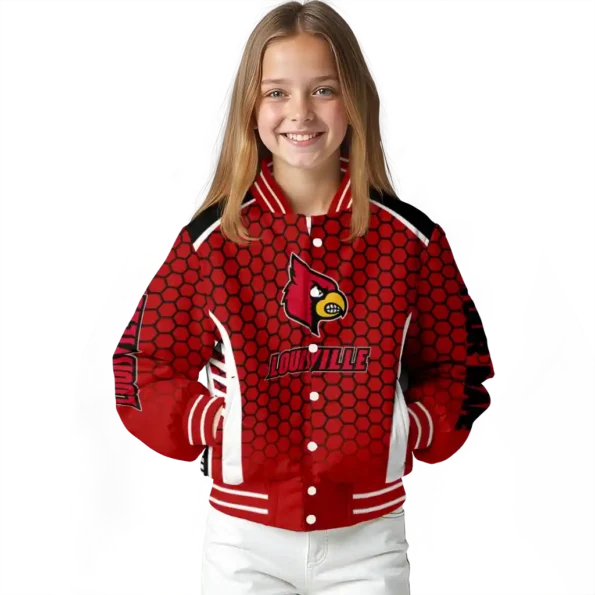 custom louisville cardinals hexagon grid red varsity jacket top rated.webp