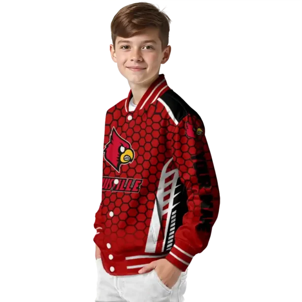 custom louisville cardinals hexagon grid red varsity jacket trendy.webp