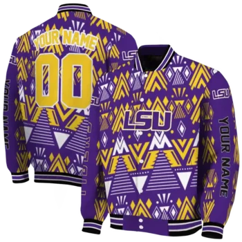 custom lsu tigers pyramid shapes purple varsity jacket fashion forward.webp