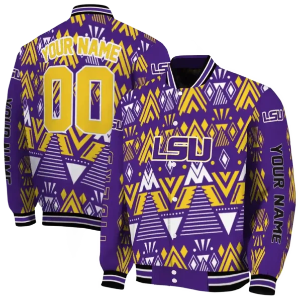 custom lsu tigers pyramid shapes purple varsity jacket fashion forward.webp
