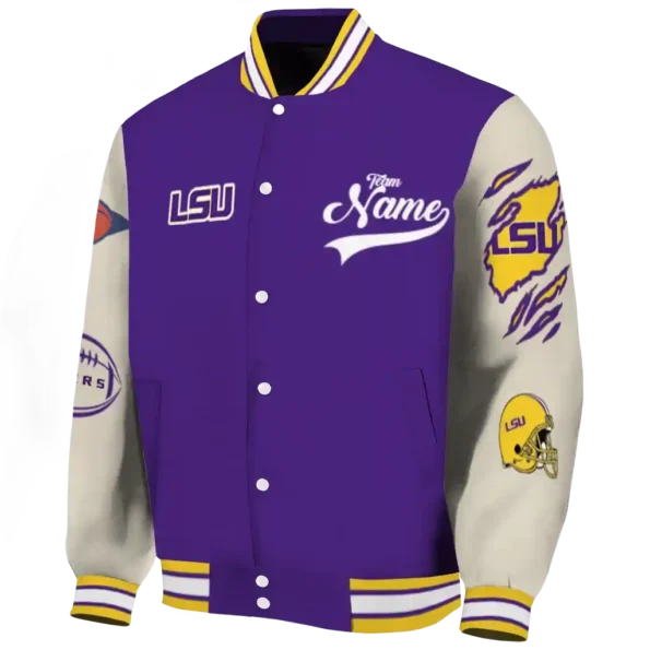 custom lsu tigers wildcat pawprint purple nude varsity jacket best selling