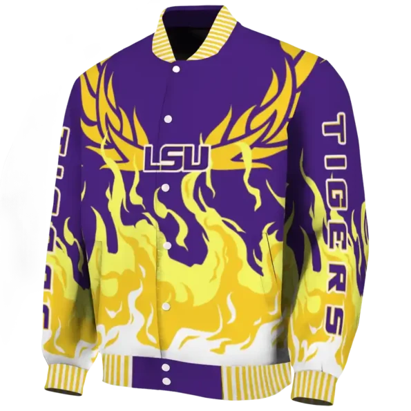 custom lsu tigers winged blaze purple white varsity jacket best selling