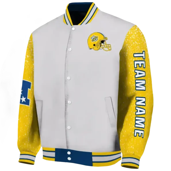 custom marquette golden eagles speckled arms blue gray varsity jacket best selling
