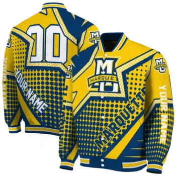 custom marquette golden eagles star burst blue varsity jacket fashion forward.webp