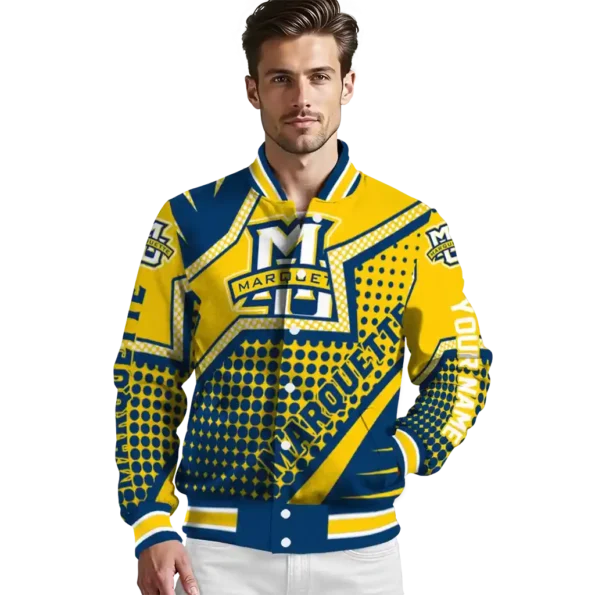 custom marquette golden eagles star burst blue varsity jacket high quality.webp