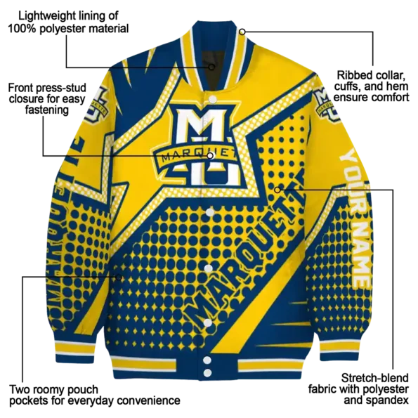 custom marquette golden eagles star burst blue varsity jacket new arrival.webp