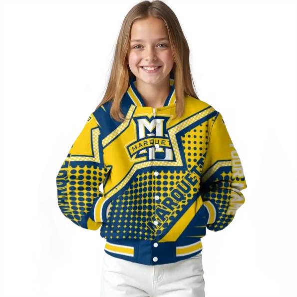 custom marquette golden eagles star burst blue varsity jacket top rated.webp