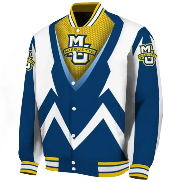 custom marquette golden eagles v stripes blue white varsity jacket best selling