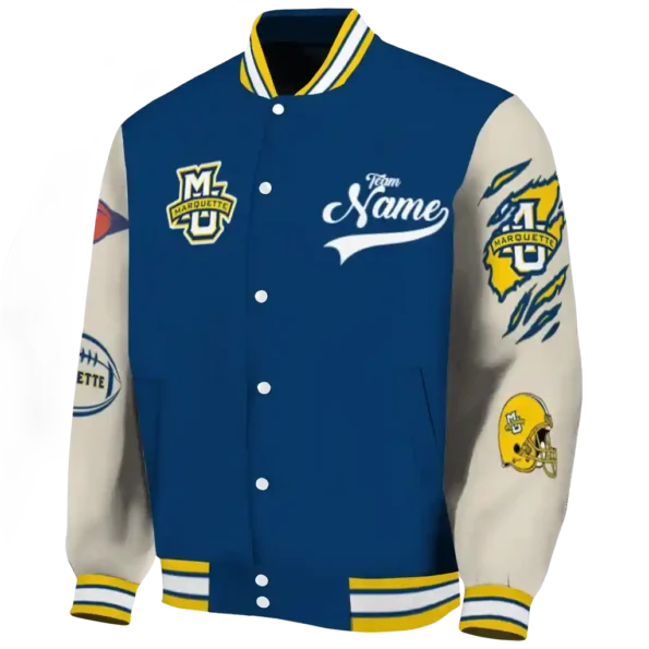 custom marquette golden eagles wildcat pawprint blue nude varsity jacket best selling