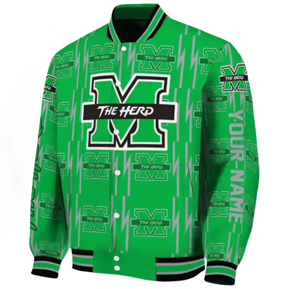 custom marshall thundering herd bolt stripe green varsity jacket best selling