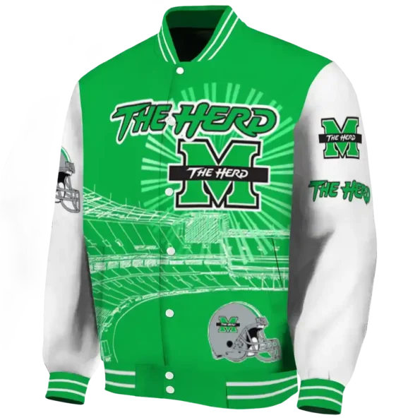 custom marshall thundering herd ferris arena green white varsity jacket best selling