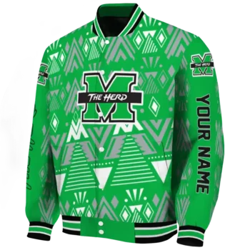 custom marshall thundering herd pyramid shapes green varsity jacket best selling.webp