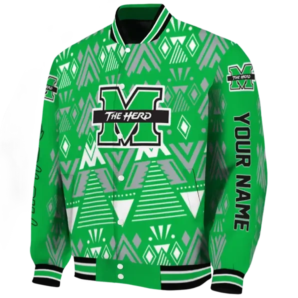 custom marshall thundering herd pyramid shapes green varsity jacket best selling.webp