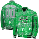 custom marshall thundering herd pyramid shapes green varsity jacket best selling.webp