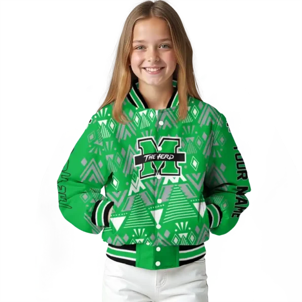 custom marshall thundering herd pyramid shapes green varsity jacket top rated.webp