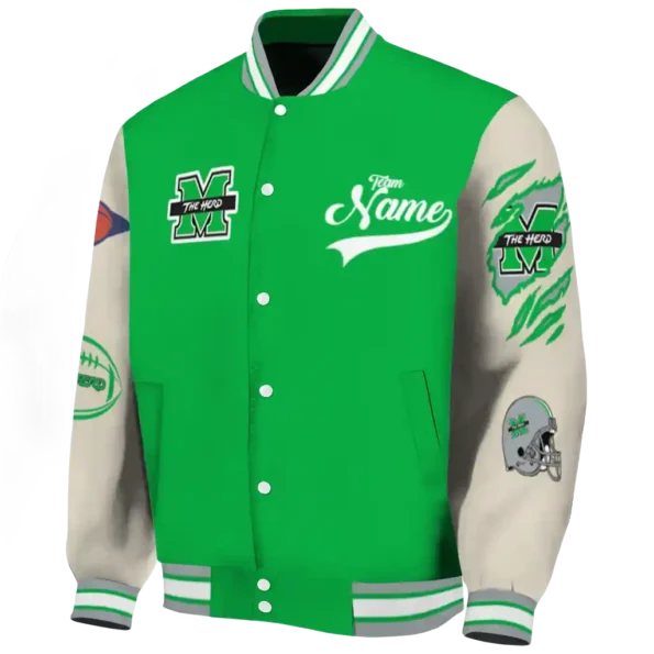 custom marshall thundering herd wildcat pawprint green nude varsity jacket best selling